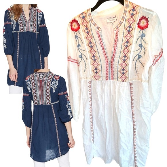 ▶️ Johnny Was ◀️ Freddie Peasant Tunic Dress - white - Picture 1 of 15